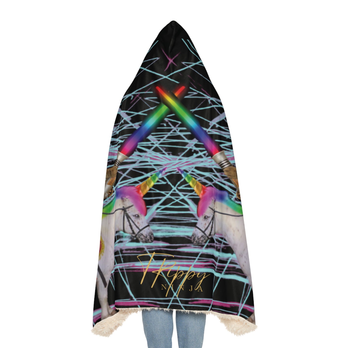 Trippy Kitty Unicorn Swordfight Snuggle Blanket