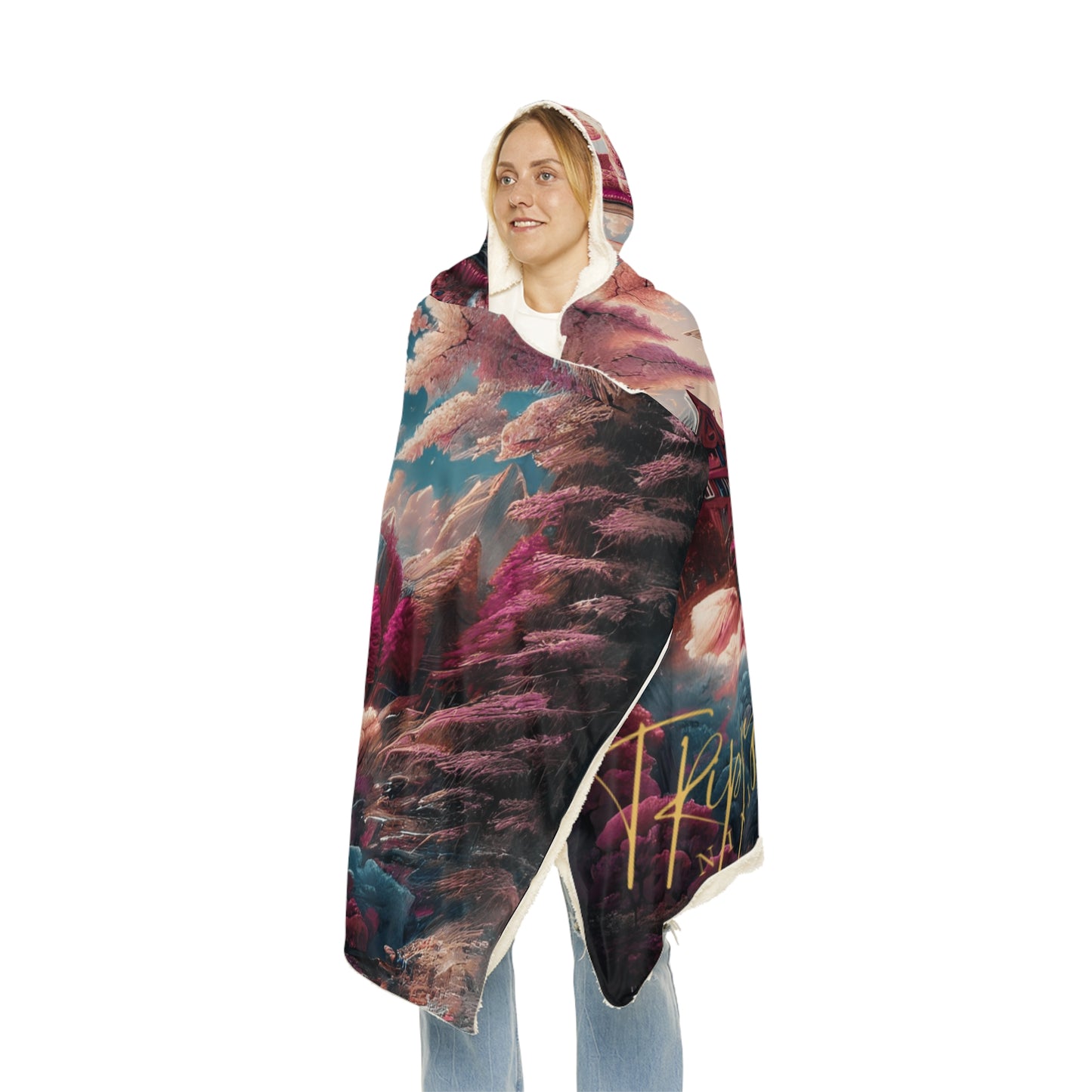 Japanese Arches and Cherry Blossoms Hooded Blanket