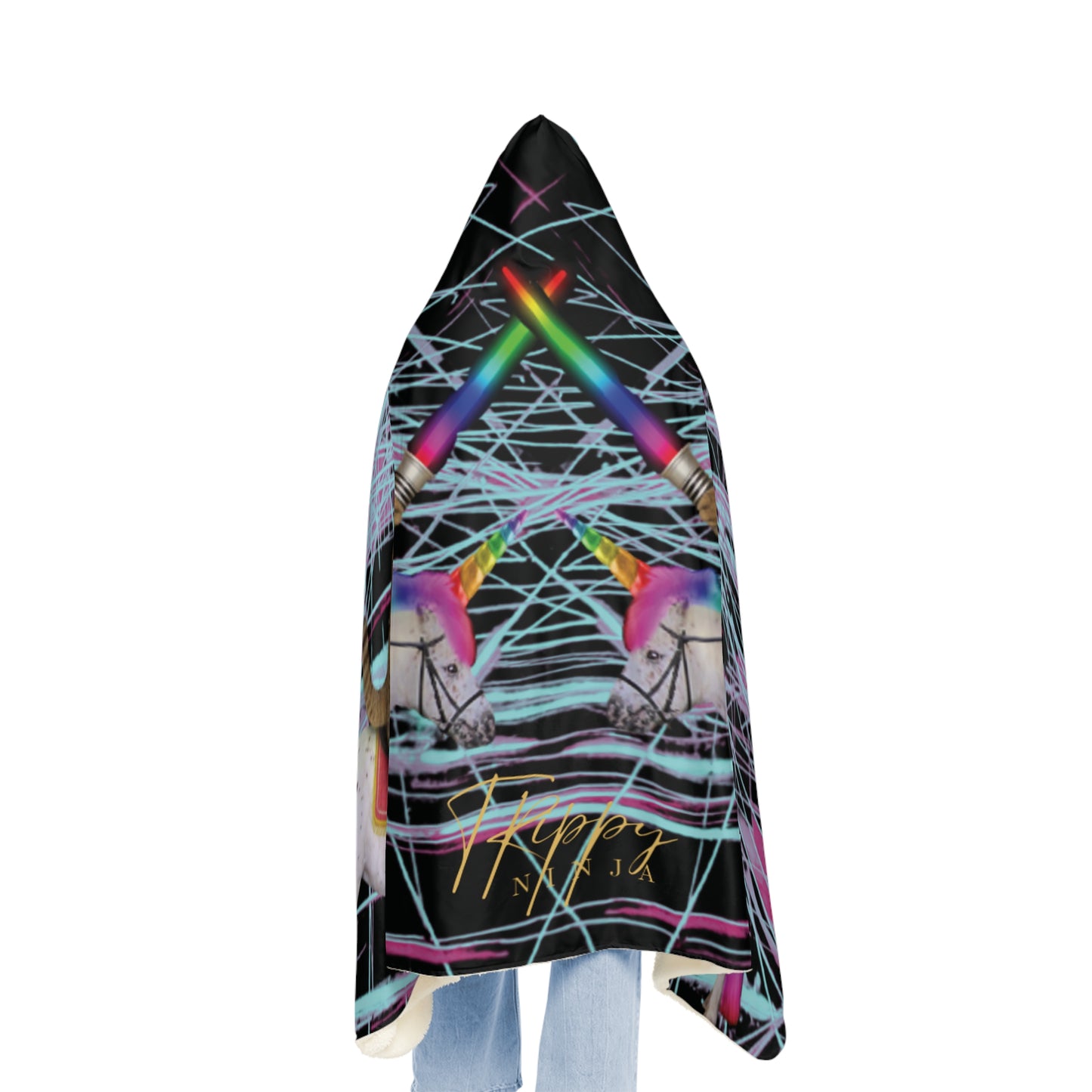 Trippy Kitty Unicorn Swordfight Snuggle Blanket