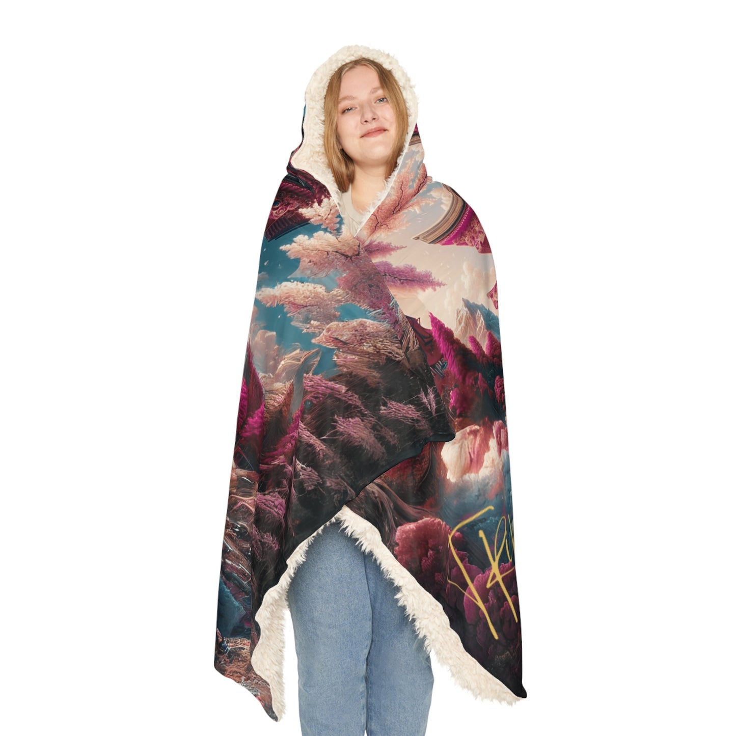 Japanese Arches and Cherry Blossoms Hooded Blanket
