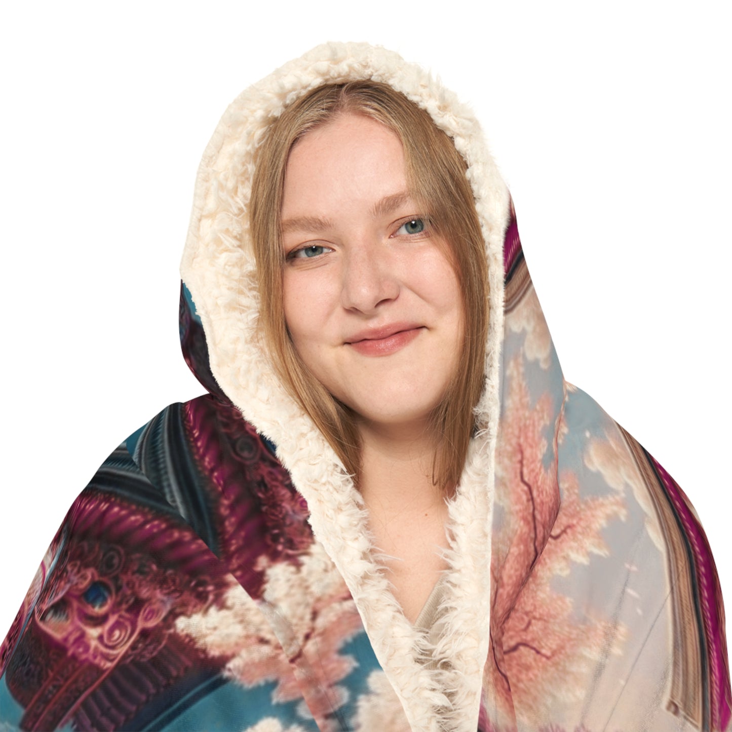 Japanese Arches and Cherry Blossoms Hooded Blanket