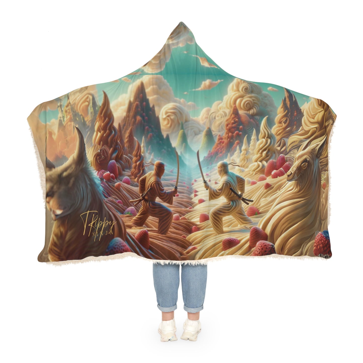 Ice Cream Ninja Sword Fight Hooded Blanket
