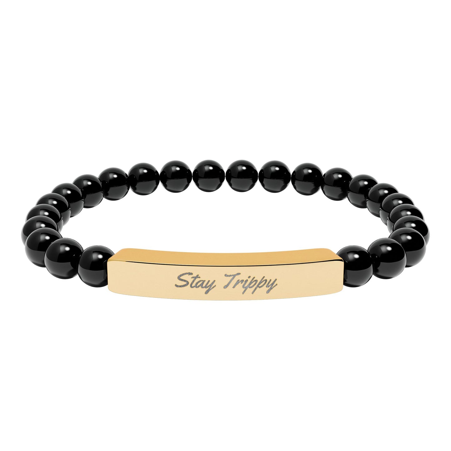 Natural Stone Stretch Bar Bracelet (Engraving)