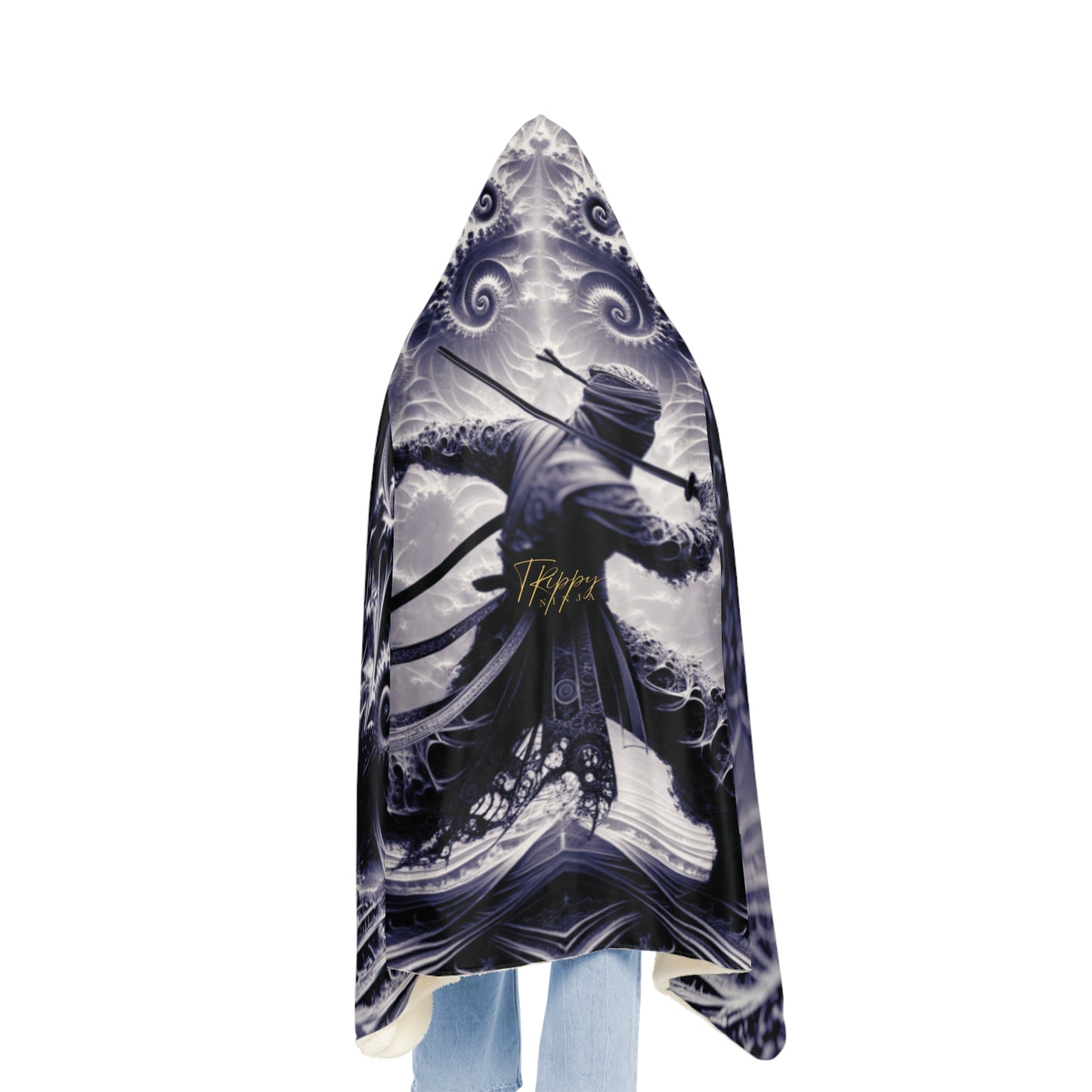 Trippy Ninja Fractal Hooded Blanket