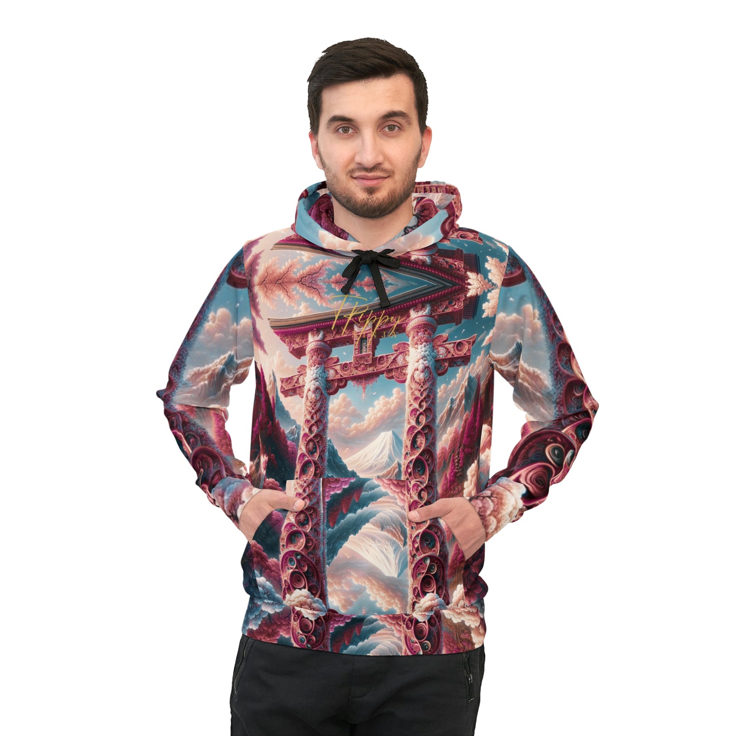 Japanese Arches and Cherry Blossoms Athletic Hoodie