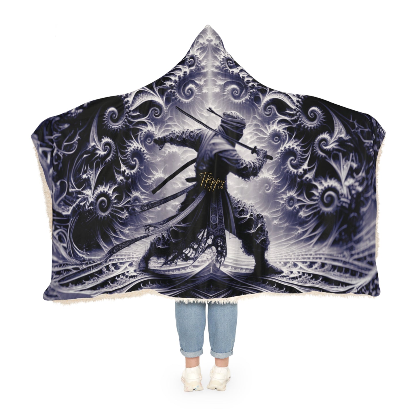 Trippy Ninja Fractal Hooded Blanket