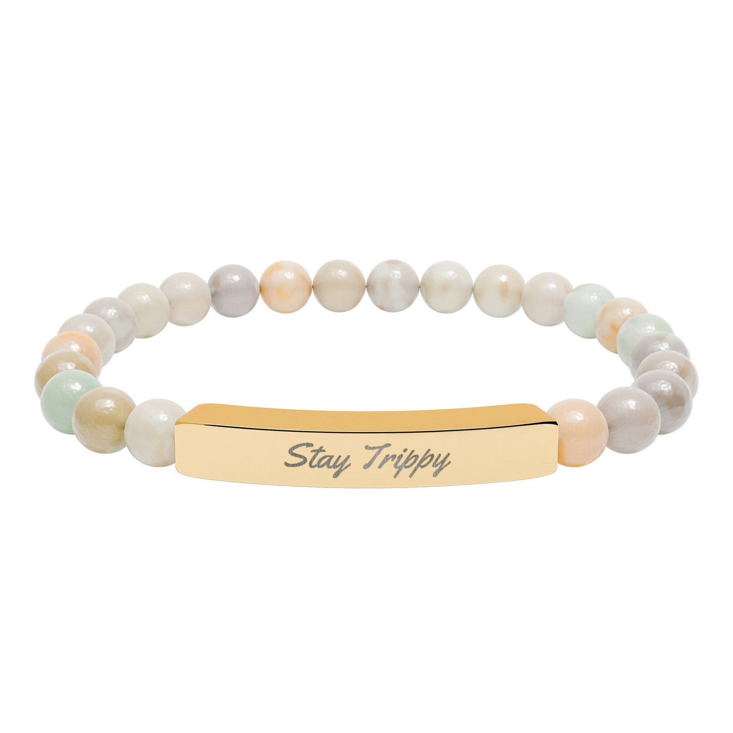 Natural Stone Stretch Bar Bracelet (Engraving)
