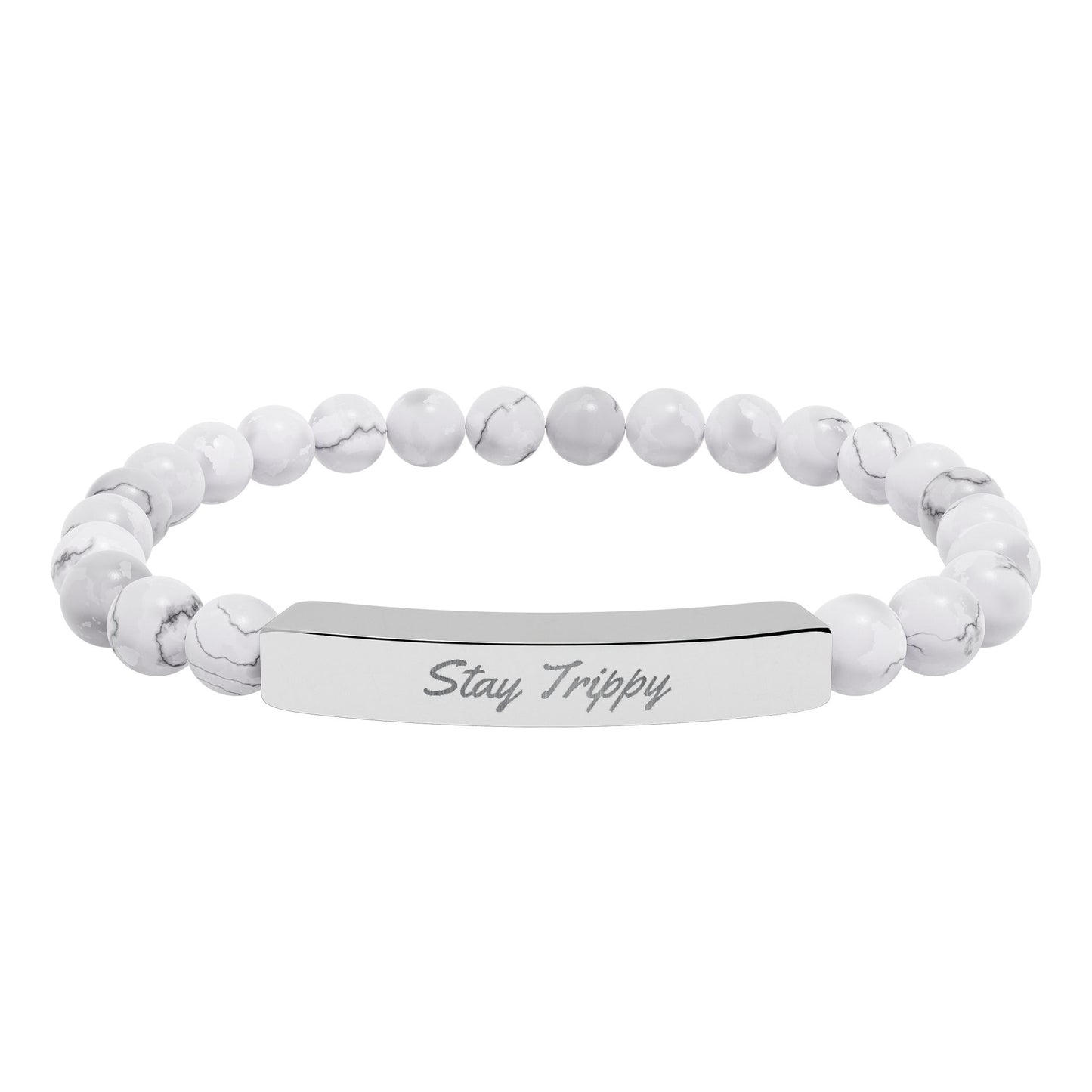 Natural Stone Stretch Bar Bracelet (Engraving)