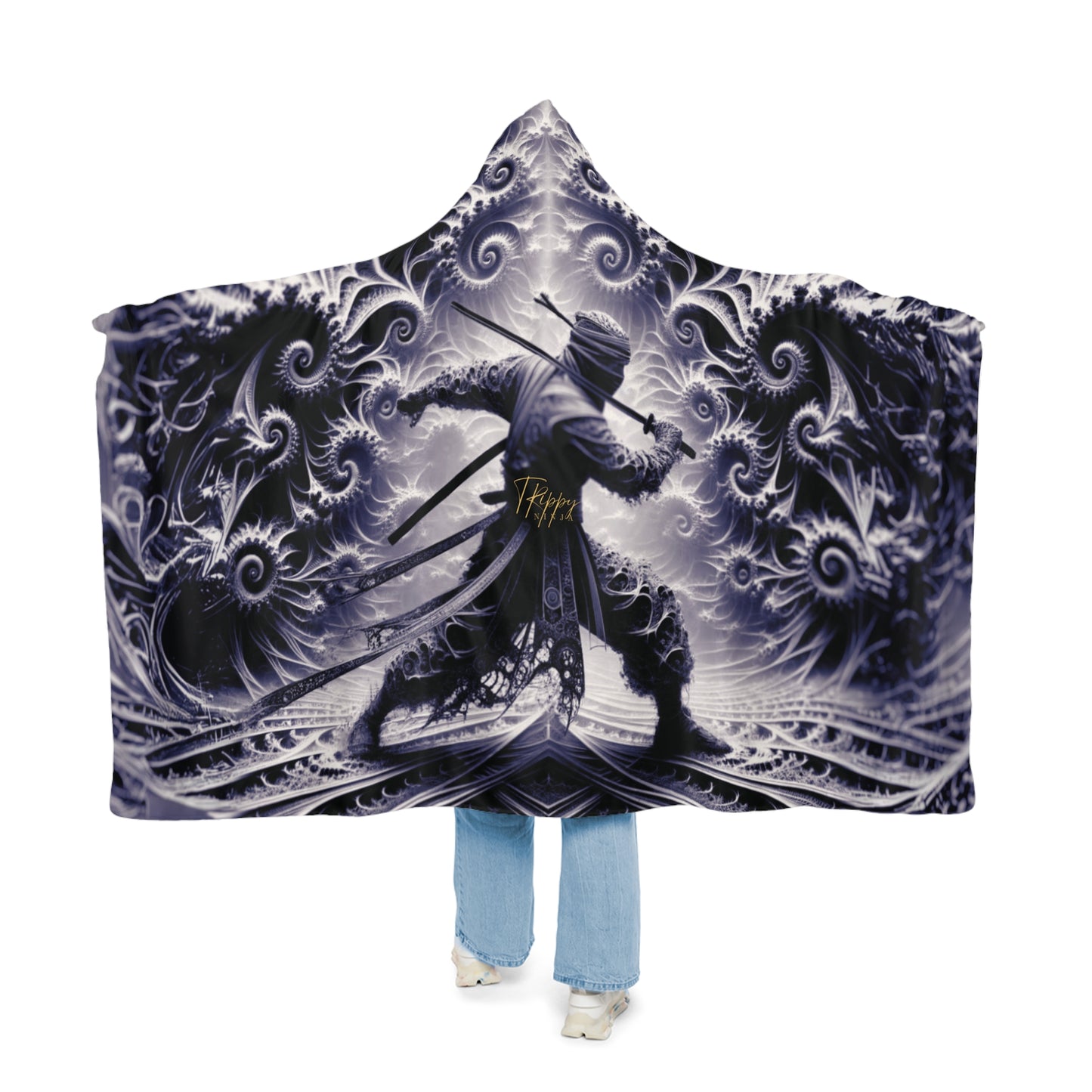 Trippy Ninja Fractal Hooded Blanket
