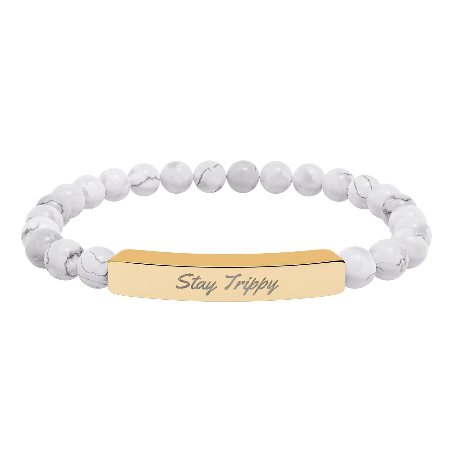 Natural Stone Stretch Bar Bracelet (Engraving)