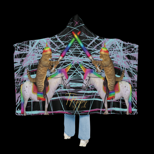 Trippy Kitty Unicorn Swordfight Snuggle Blanket