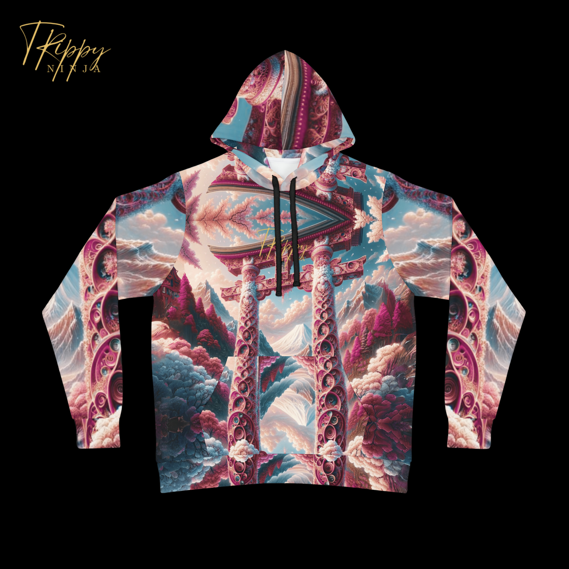 Japanese Arches and Cherry Blossoms Athletic Hoodie Trippy Ninja