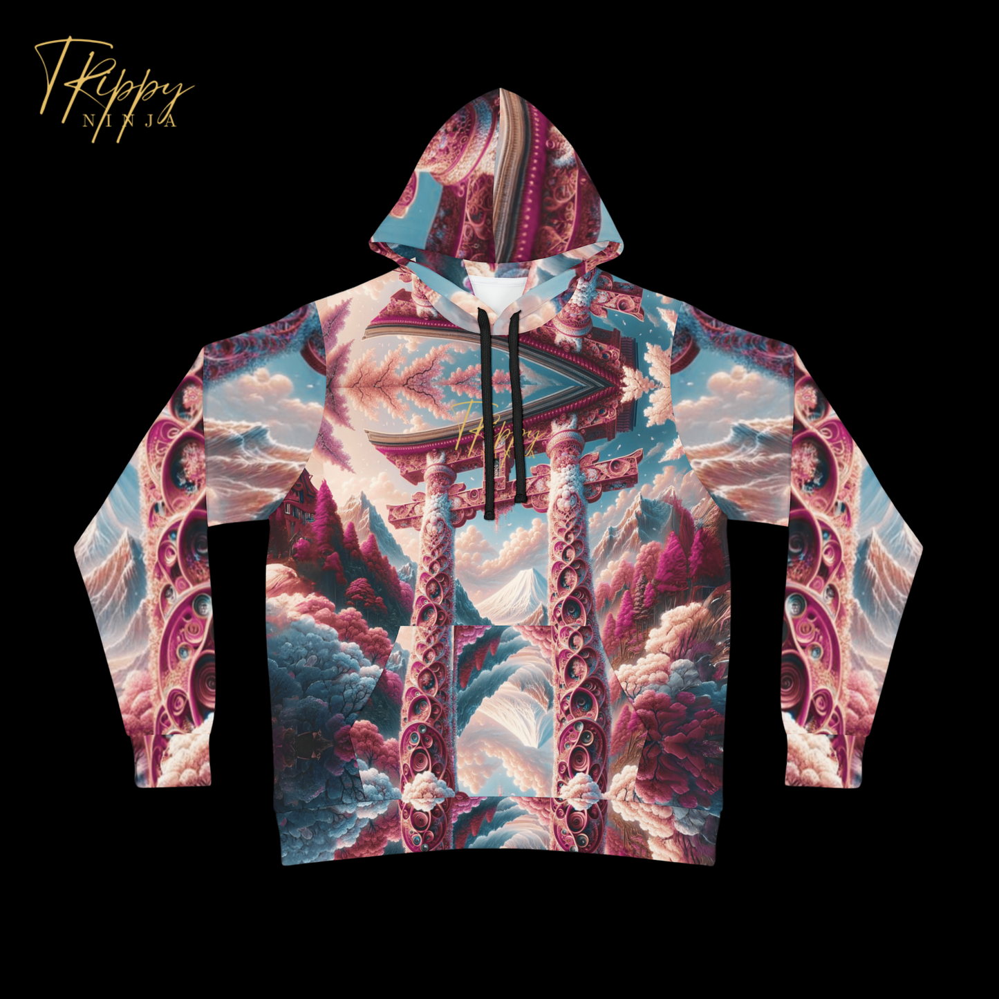 Japanese Arches and Cherry Blossoms Athletic Hoodie